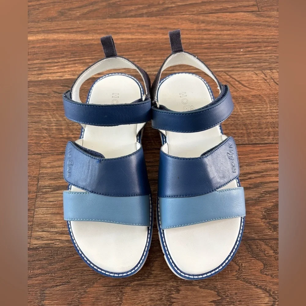 HOGAN Kids' Leather Sandals In Blue Made in Serbia